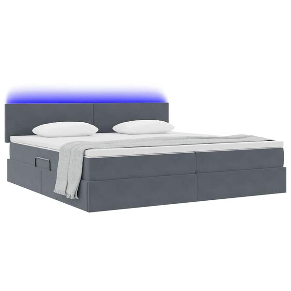 vidaXL Cama com arruma&ccedil;&atilde;o e LED Cinza Escuro 200 x 200 cm Veludo