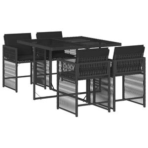 vidaXL 5 pcs conjunto de jantar p/ jardim c/ almofad&otilde;es vime PE preto