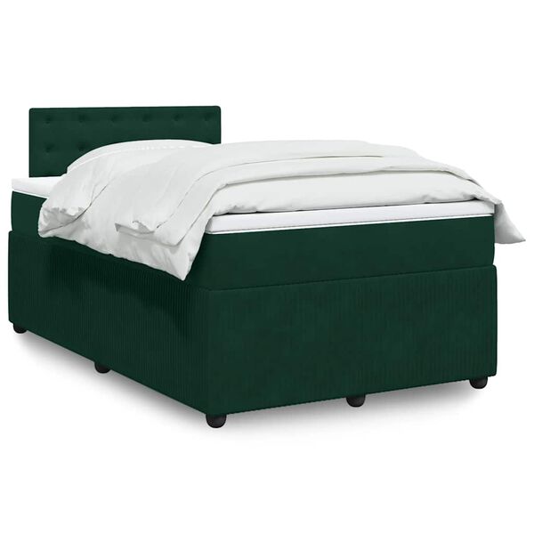 vidaXL Cama boxspring com colch&atilde;o 120x200 cm veludo verde-escuro