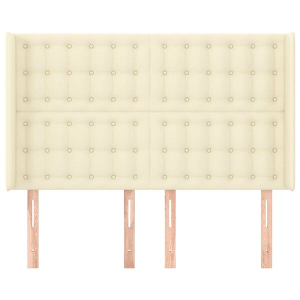 vidaXL Cabeceira cama c/ abas couro artificial 147x16x118/128 cm creme