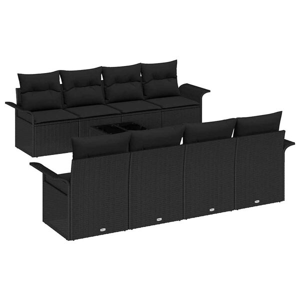 vidaXL Conjunto de Sof&aacute; de Jardim com almofada 9 pcs Preto vime PE