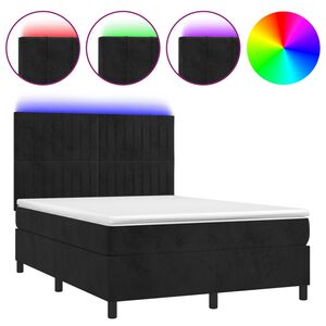 vidaXL Cama box spring c/ colch&atilde;o/LED 140x200 cm veludo preto