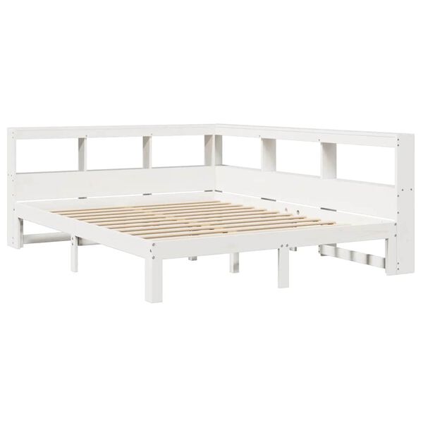 vidaXL Cama com estante sem colch&atilde;o 140x190 cm pinho maci&ccedil;o branco