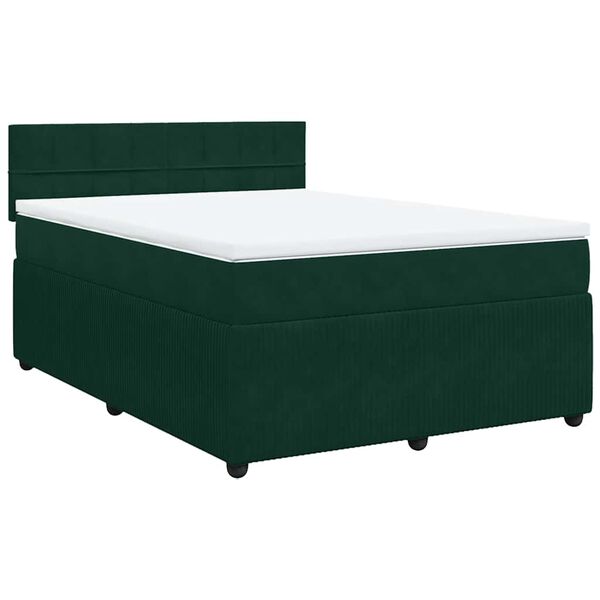 vidaXL Cama com molas/colch&atilde;o 160x200 cm veludo verde-escuro