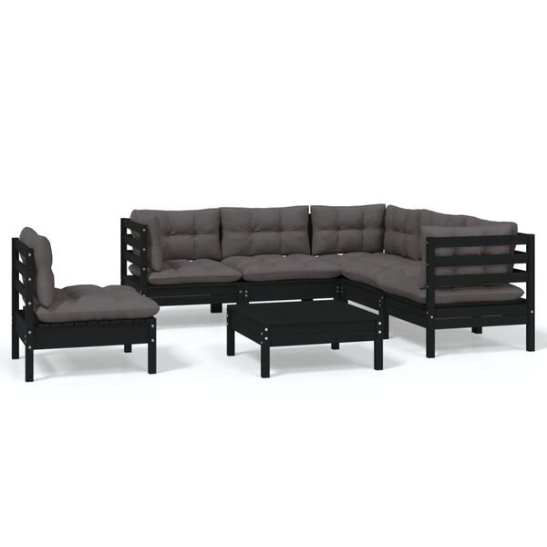 vidaXL 6 pcs conjunto lounge de jardim c/ almofad&otilde;es pinho preto