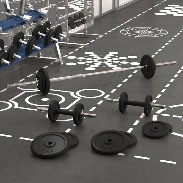 vidaXL Barras e halteres com discos 90 kg ferro fundido