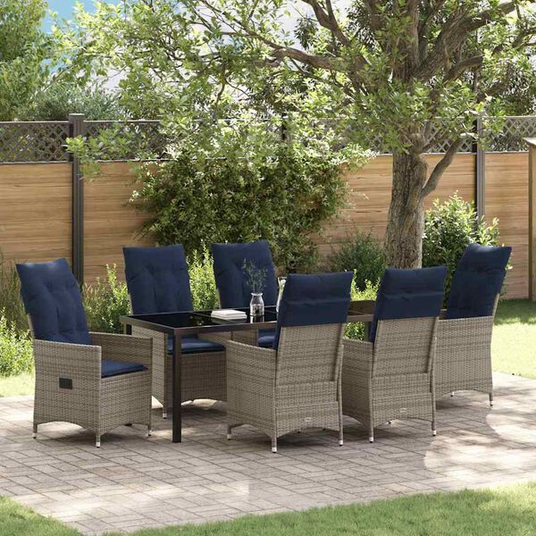 vidaXL Conjunto de Mesa e Cadeiras 7 pcs Cinzeto Rattan de PE