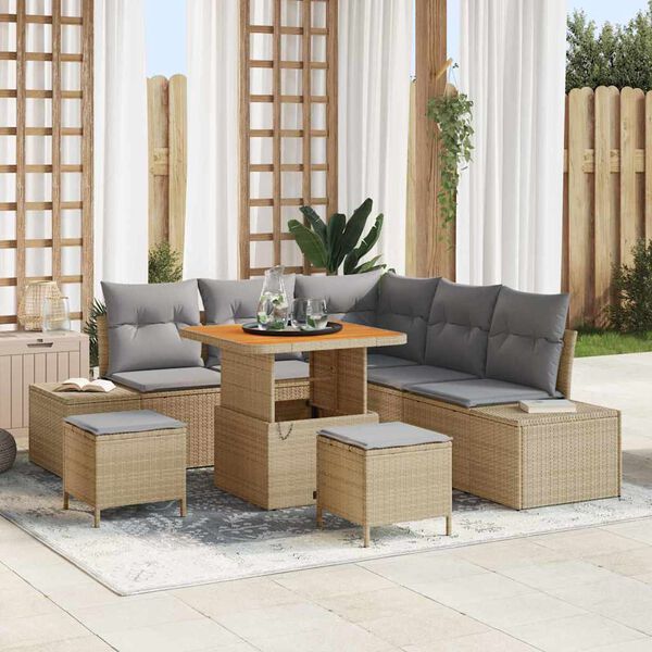 vidaXL Conjunto de Sof&aacute; de Jardim 8 pcs Bege Rattan Sint&eacute;tico