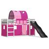 vidaXL Beliche com escorrega e cortinas 90x200 cm rosa