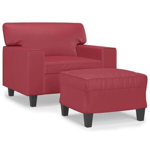 vidaXL Poltrona com apoio de p&eacute;s 60 cm couro artificial vermelho tinto