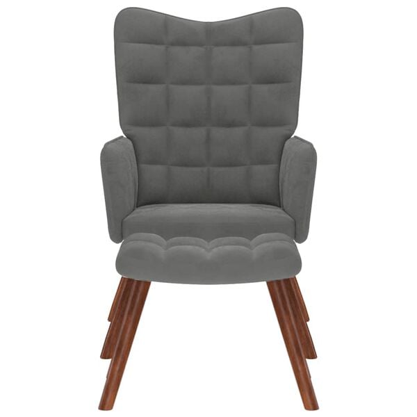 vidaXL Cadeira Relaxante com Banco em Veludo Cinza Escuro