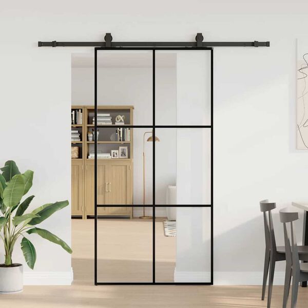 vidaXL Porta deslizante c/ conj ferragens 102x205cm vidro ESG preto