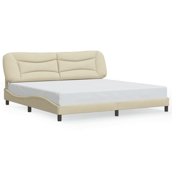 vidaXL Estrutura de cama sem colch&atilde;o Hvar 200x200 cm tecido cor creme