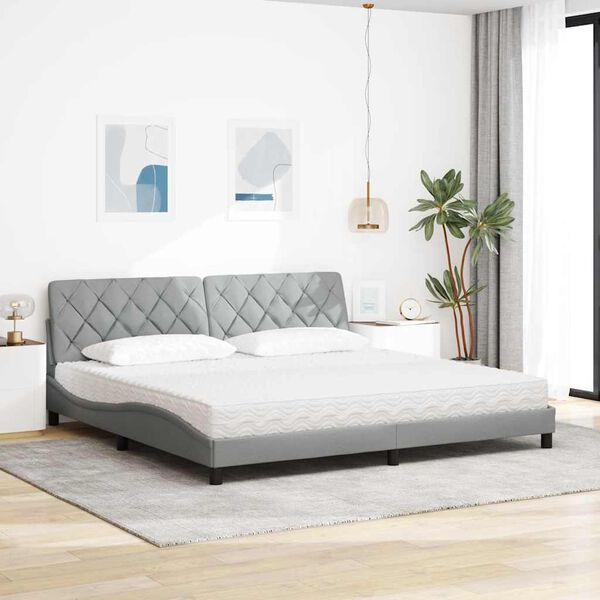 vidaXL Cama com colch&atilde;o 200x200 cm tecido cinzento-claro