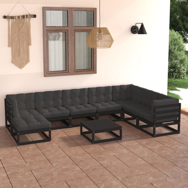 vidaXL 9 pcs conjunto lounge de jardim c/ almofad&otilde;es pinho maci&ccedil;o