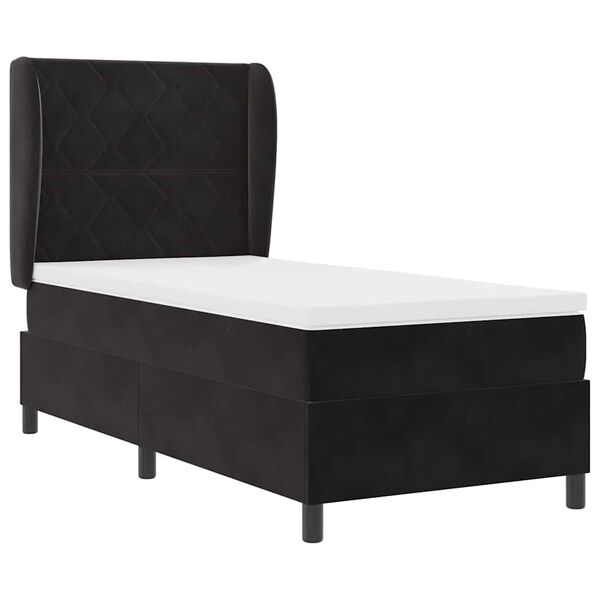 vidaXL Cama Box com colch&atilde;o com cabeceira Preto 200 x 90 cm Poli&eacute;ster