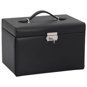 vidaXL Caixa para j&oacute;ias de 3 camadas com espelho com fechadura Preto