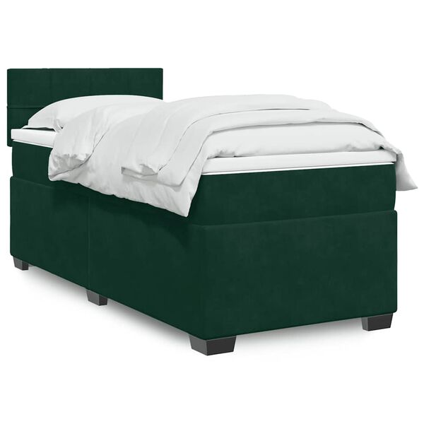 vidaXL Cama com molas/colch&atilde;o 90x200 cm veludo verde-escuro