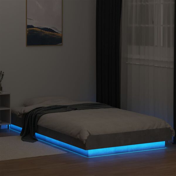 vidaXL Estrutura de cama c/ luzes LED derivados madeira cinza cimento