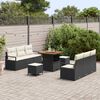 vidaXL Conjunto de Sof&aacute; de Jardim com almofada 9 pcs Preto vime PE