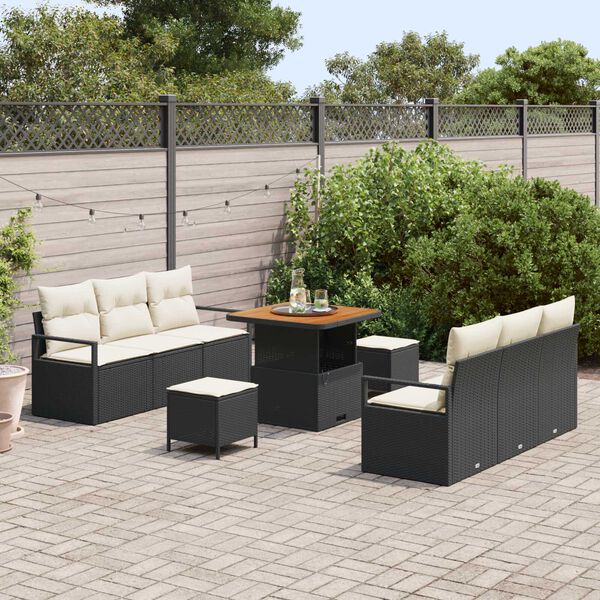 vidaXL Conjunto de Sof&aacute; de Jardim com almofada 9 pcs Preto vime PE