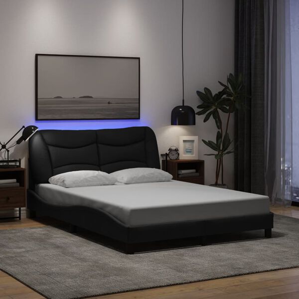 vidaXL Estrutura de cama com LED sem colch&atilde;o Hvar 140x190 cm tecido preto