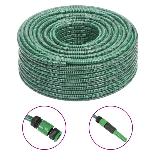 VidaXL Mangueira de jardim com conjunto de encaixe 0,5" 100m PVC verde