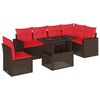 vidaXL Conjunto de sof&aacute; de jardim com 7 pe&ccedil;as e almofadas em rattan sint&eacute;tico marrom