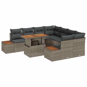 vidaXL Conjunto de Sof&aacute; de Jardim 9 unid. Cinzeto Rattan Sint&eacute;tico