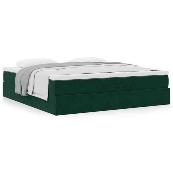 vidaXL Estrutura de cama otomana com colch&atilde;o 180x200 cm verde escuro