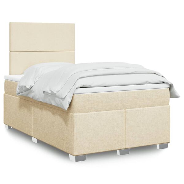 vidaXL Cama boxspring com colch&atilde;o 120x190 cm tecido cor creme