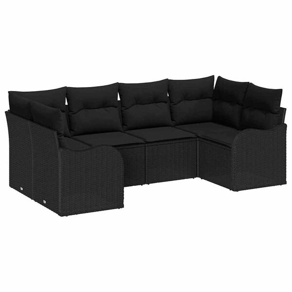 vidaXL Conjunto de Sof&aacute; de Jardim 6 pcs Preto Rattan Sint&eacute;tico