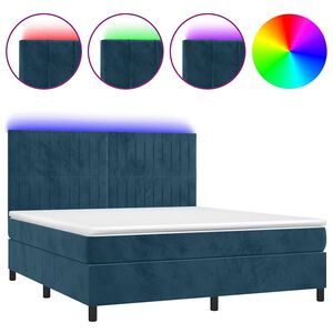 vidaXL Cama box spring c/ colch&atilde;o/LED 180x200 cm veludo azul-escuro