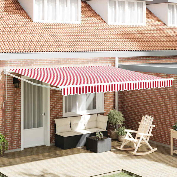 vidaXL Toldo Retr&aacute;til Manual Vermelho e Branco 400 &times; 300 cm