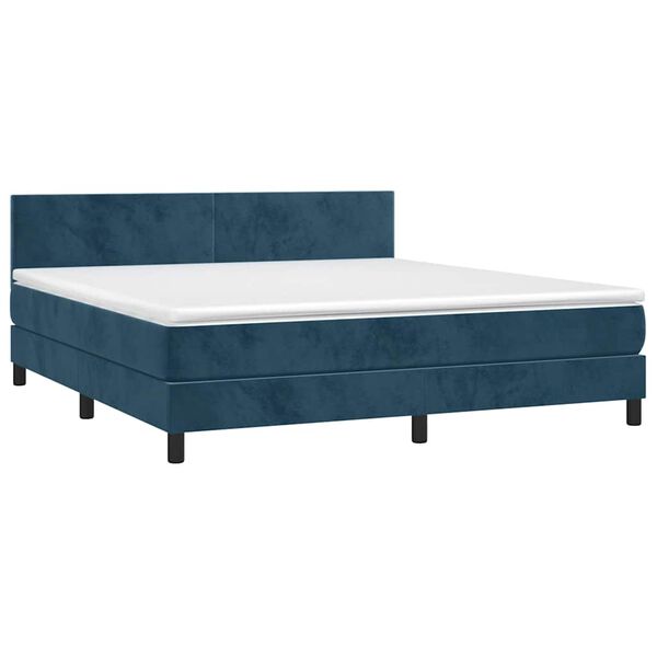 vidaXL Cama box spring c/ colch&atilde;o/LED 160x200 cm veludo azul-escuro