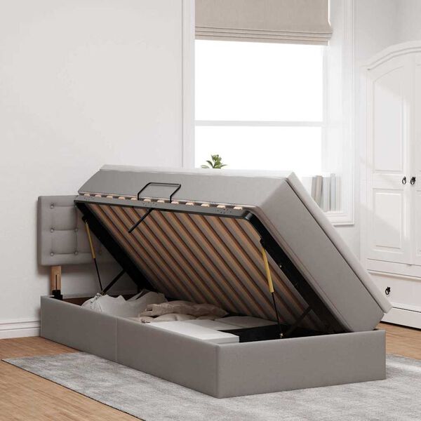 vidaXL Cama com arruma&ccedil;&atilde;o e LED Cinzento-acastanhado 90 x 200 cm