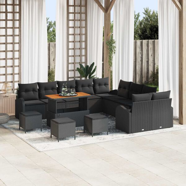 vidaXL Conjunto de Sof&aacute; de Jardim 14 pcs Preto Rattan Sint&eacute;tico