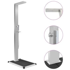vidaXL Chuveiro para exterior com base WPC a&ccedil;o inoxid&aacute;vel