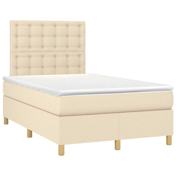 vidaXL Cama box spring c/ colch&atilde;o e LED 120x190 cm tecido cor creme