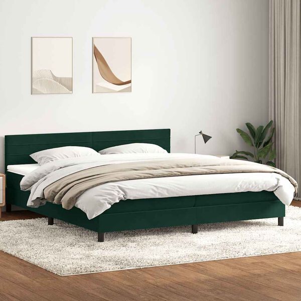 vidaXL Cama com molas/colch&atilde;o 180x220 cm veludo verde-escuro