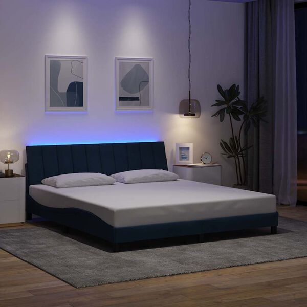 vidaXL Estrutura de cama sem colch&atilde;o Hanko 180x200 cm tecido azul