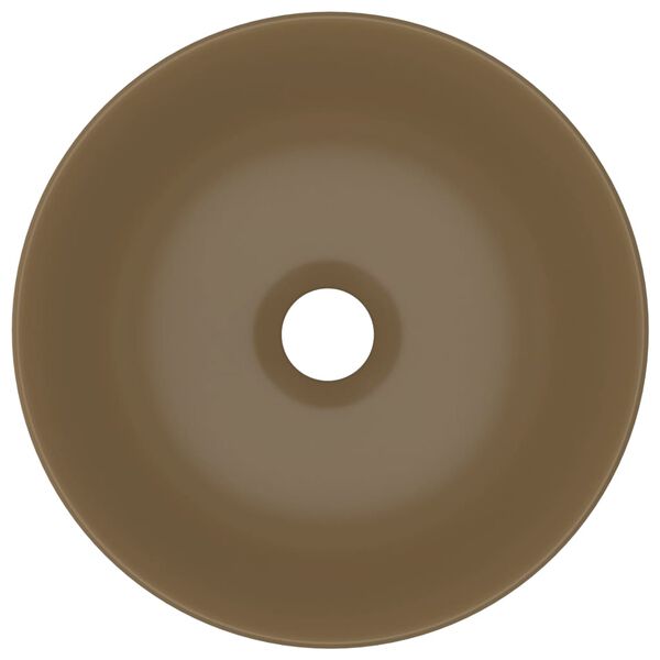 vidaXL Lavatório de casa de banho redondo cerâmica creme mate