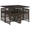 vidaXL 5 pcs conjunto jantar p/ jardim c/ almofad&otilde;es vime PE castanho