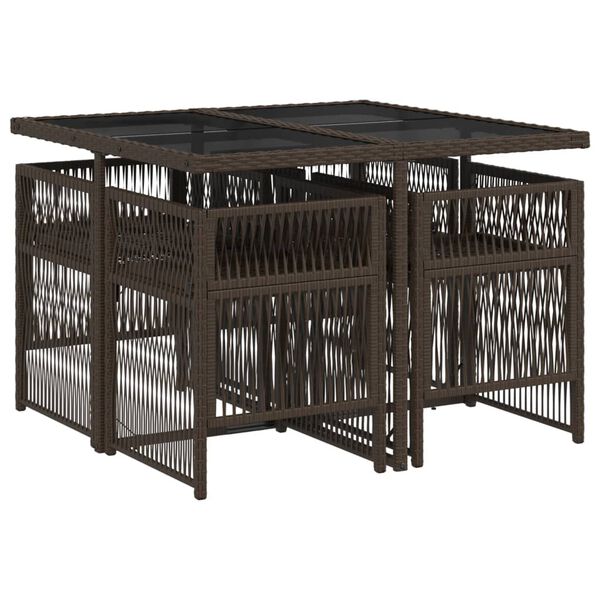 vidaXL 5 pcs conjunto jantar p/ jardim c/ almofad&otilde;es vime PE castanho