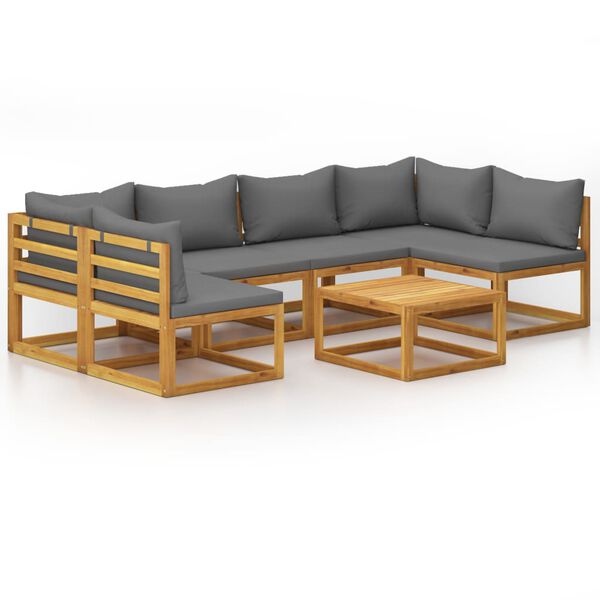 vidaXL 7 pcs conjunto lounge de jardim com almofad&otilde;es ac&aacute;cia maci&ccedil;a