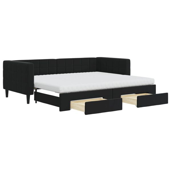 vidaXL Sof&aacute;-cama com gavet&atilde;o e gavetas 90x200 cm veludo preto