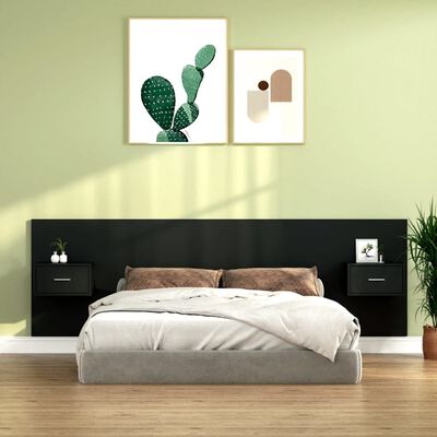 vidaXL Cabeceira cama + armários madeira processada preto