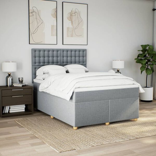 vidaXL Cama com molas/colch&atilde;o 140x190 cm tecido cinzento-claro