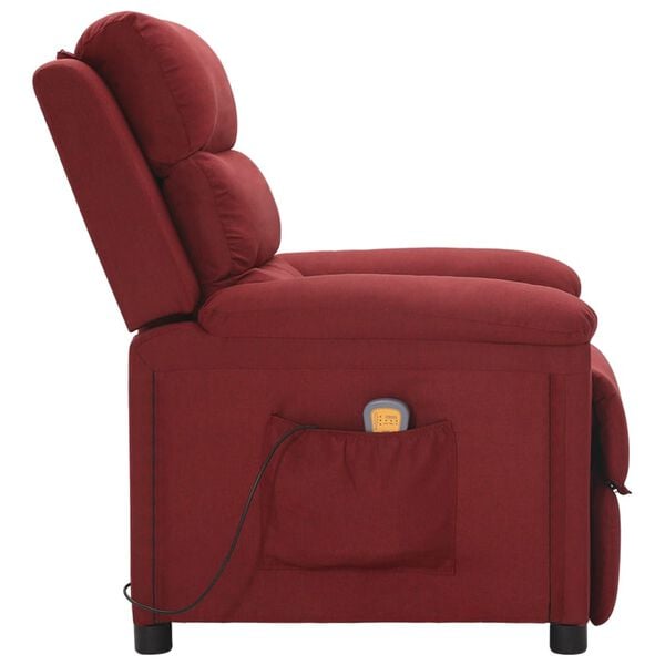 vidaXL Poltrona de massagens el&eacute;trica reclin&aacute;vel tecido vermelho tinto
