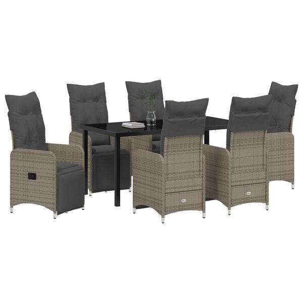 vidaXL Conjunto de Jantar para Jardim 7 pcs Cinzeto Rattan Sint&eacute;tico